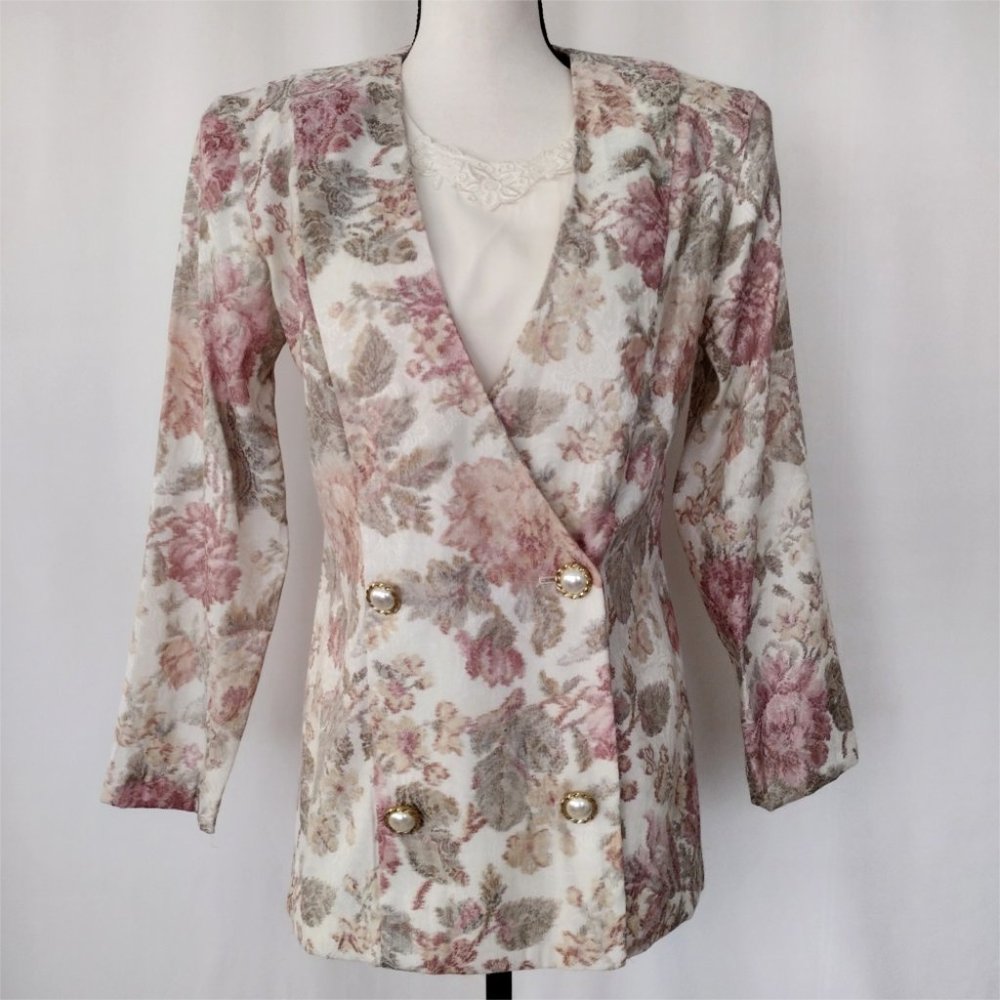 Vintage 1980s Floral Print Tapestry Double Breasted Jacket